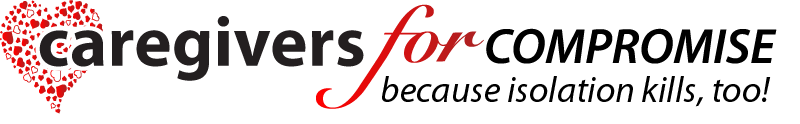 Caregivers for Compromise logo in stylized fonts, with a red heart made of smaller hearts next to it.