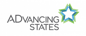 Logo for Advancing States with a stylized star symbol and text.