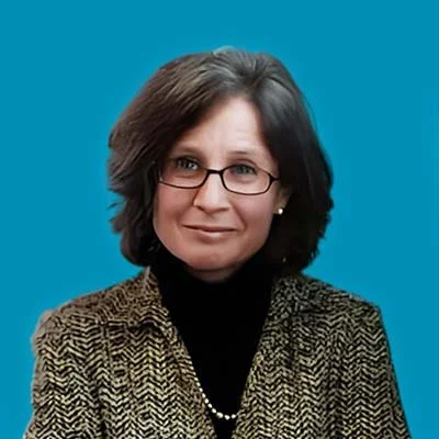 A photo of Alice Bonner on a blue background