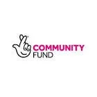 Logo with a hand making a peace sign next to the words 'Community Fund' in pink and black text.