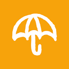 White umbrella icon on an orange background