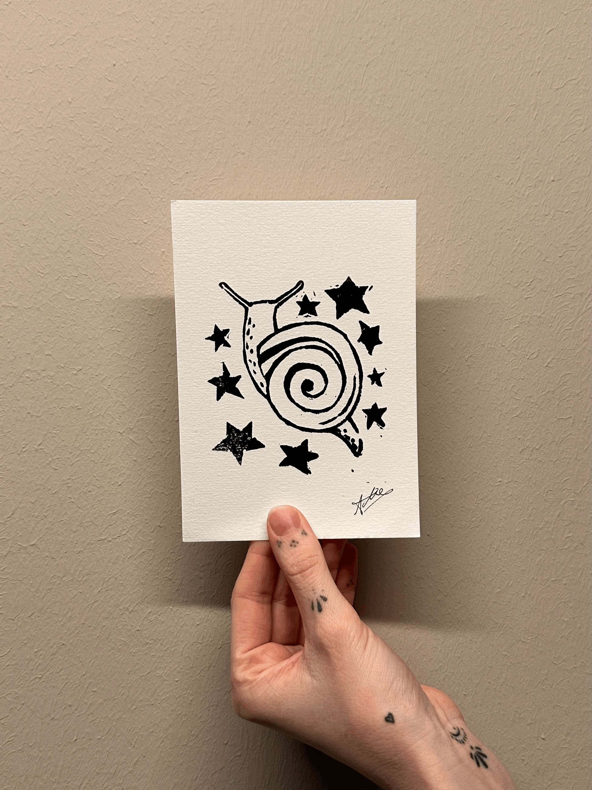 Linocut Print starry snail (A6)