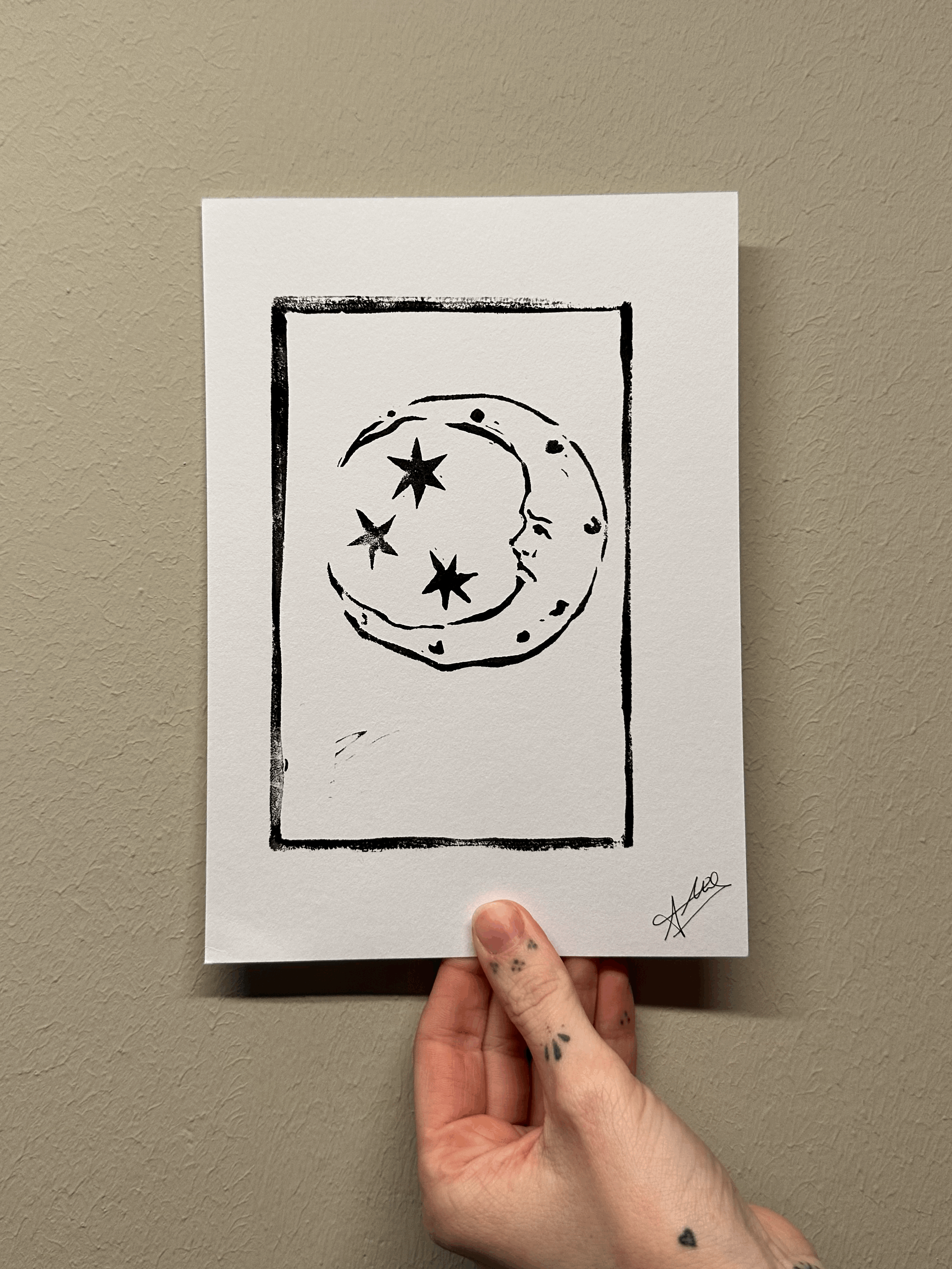 Linocut Print moon (A5)