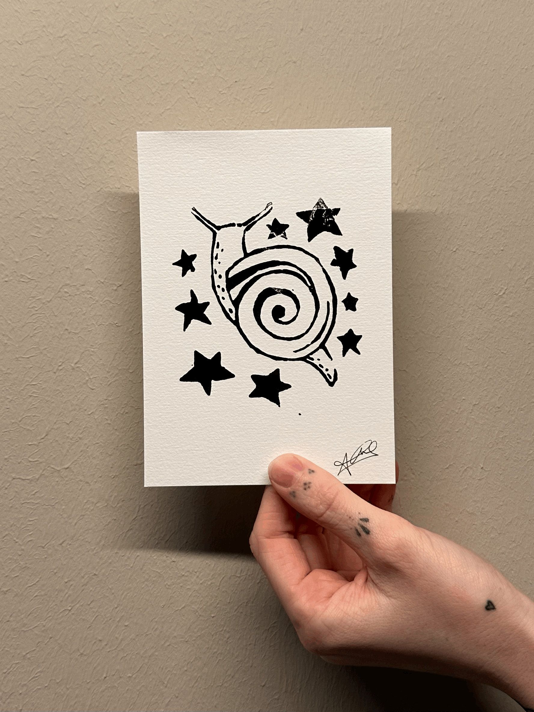 Linocut Print starry snail (A6)