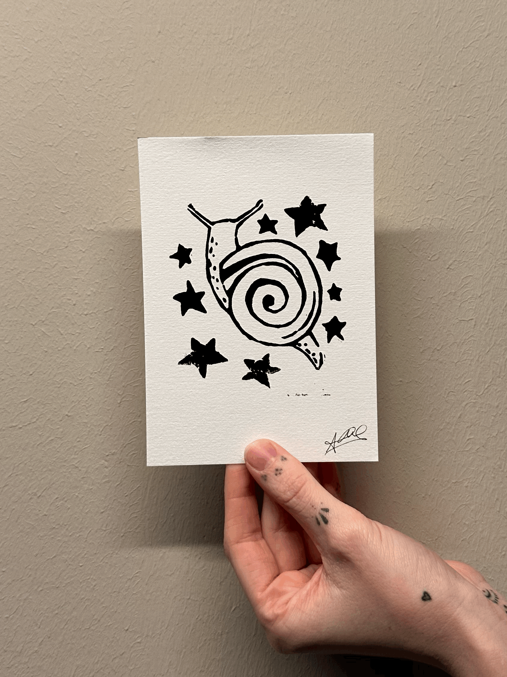 Linocut Print starry snail (A6)