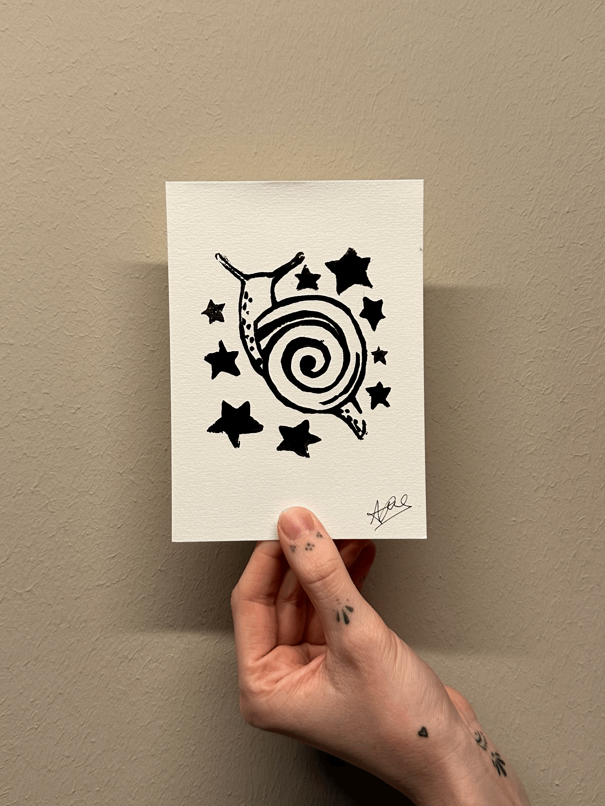 Linocut Print starry snail (A6)