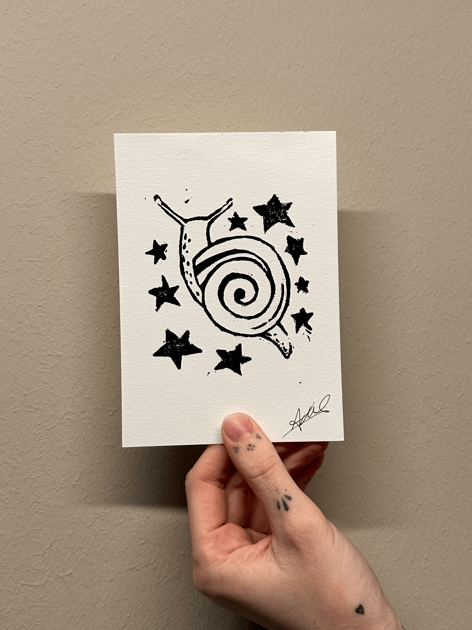 Linocut Print starry snail (A6)