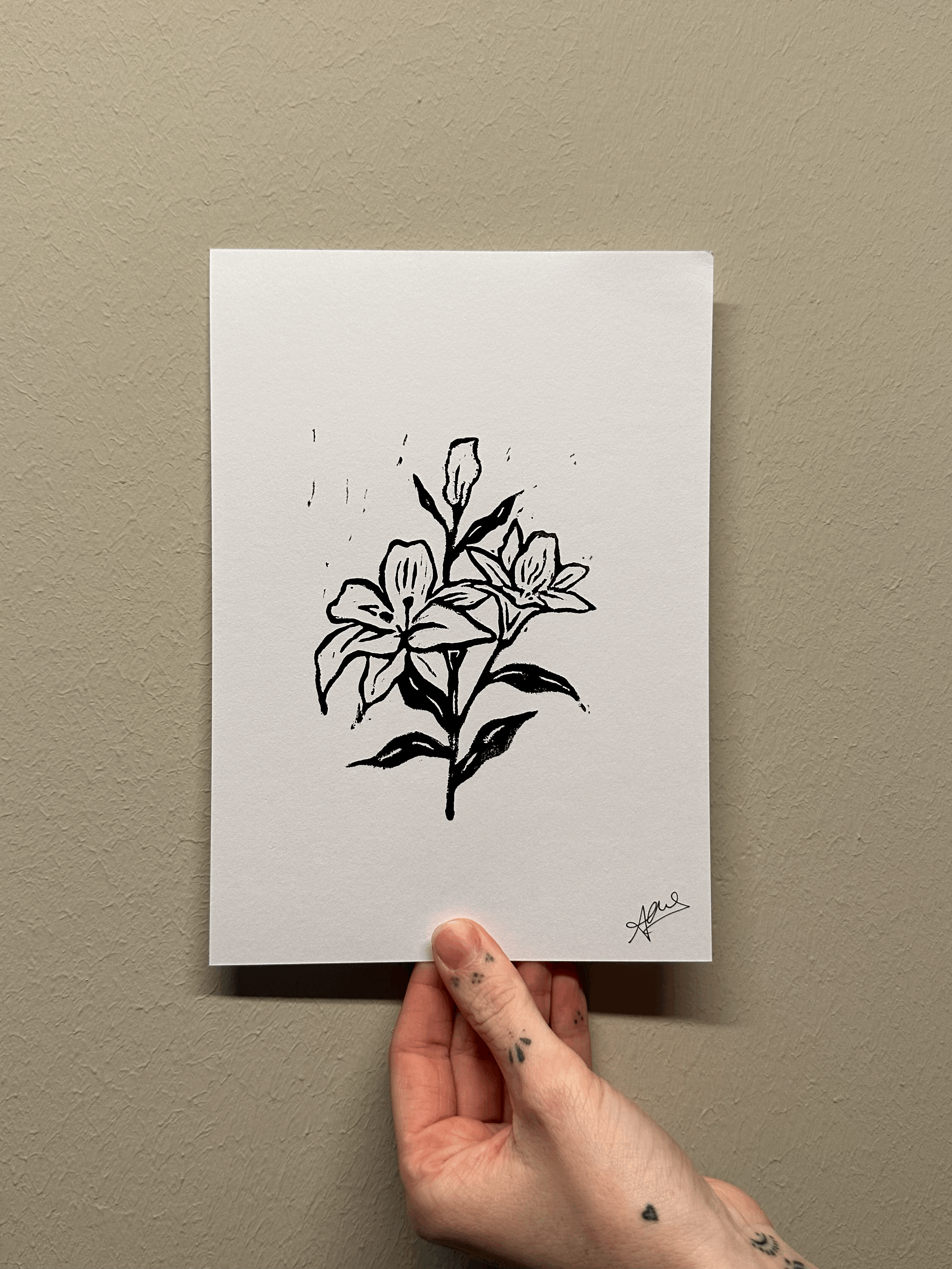 Linocut Print lilies (A5)