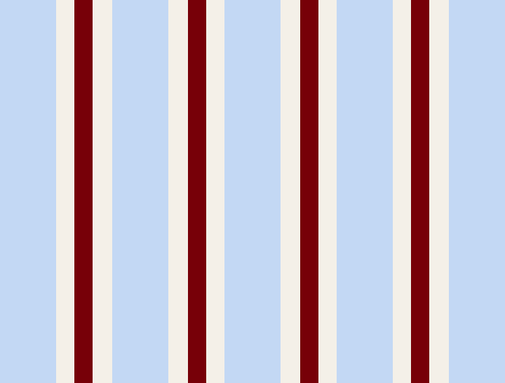 Close-up of a striped fabric with vertical red, beige, and light blue stripes.