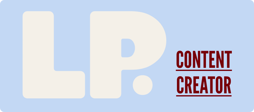 Light blue background with large white letters 'LP.' and red text 'Content Creator' underneath.