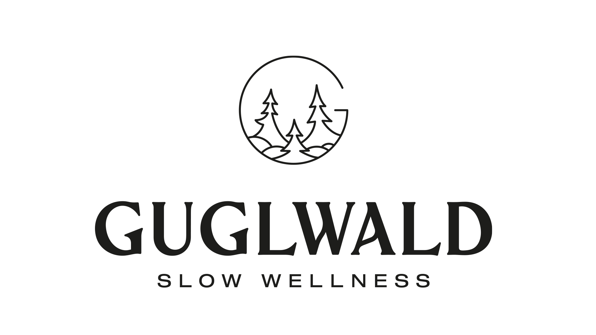Logo von Guglwald Slow Wellness mit einem Waldsymbol und dem Schriftzug GUGLWALD