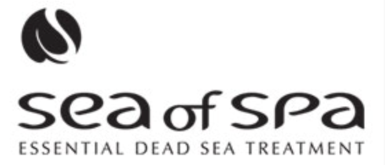 Logo mit Text "sea of spa" und Slogan "ESSENTIAL DEAD SEA TREATMENT"