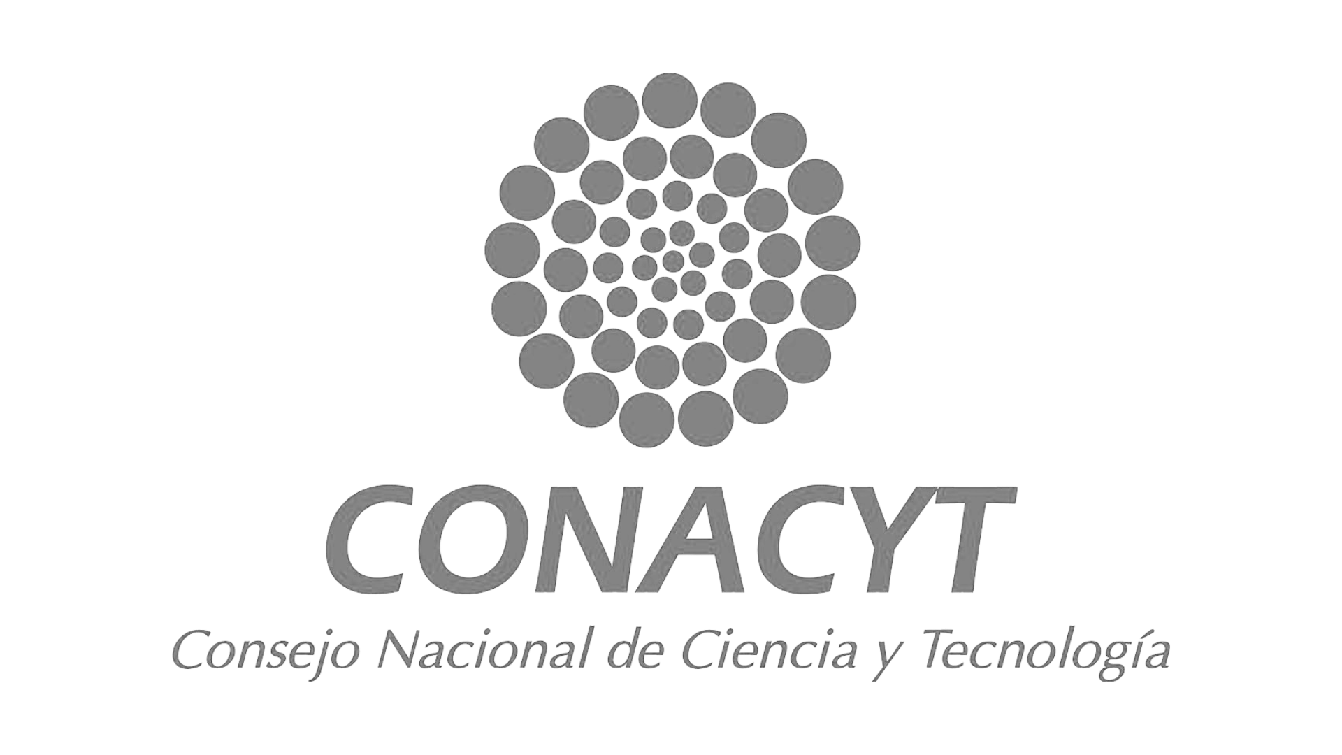 Logo of Consejo Nacional de Ciencia y Tecnología (CONACYT) with a circular pattern of gray dots and gray text on a black background.