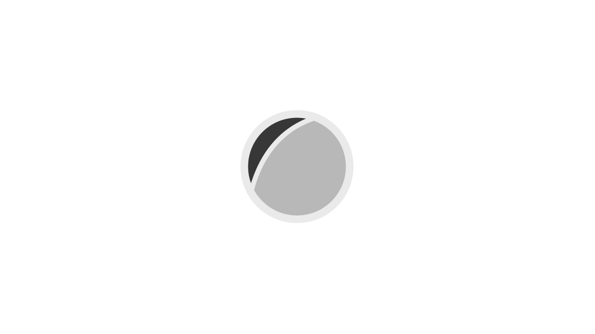 A black background with a gray circular button in the center and a white border, featuring a dark curved line on the upper left side of the circle.