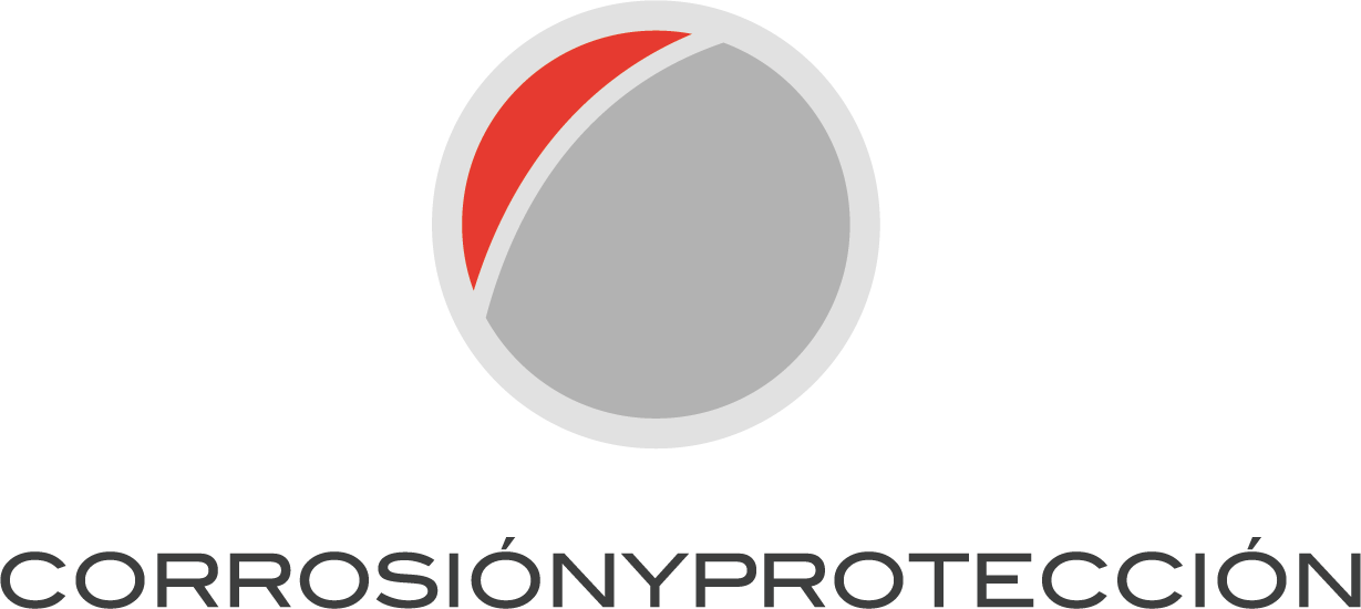 A circular object resembling a test strip or indicator with a red section on the upper left, indicating corrosion protection, with the text 'CORROSIÓN Y PROTECCIÓN' below.