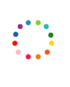 Colorful dots arranged in a circle on a white background.