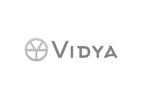 The Vidya logo featuring a circular symbol with three lines inside and the word 'VIDYA' in uppercase letters.