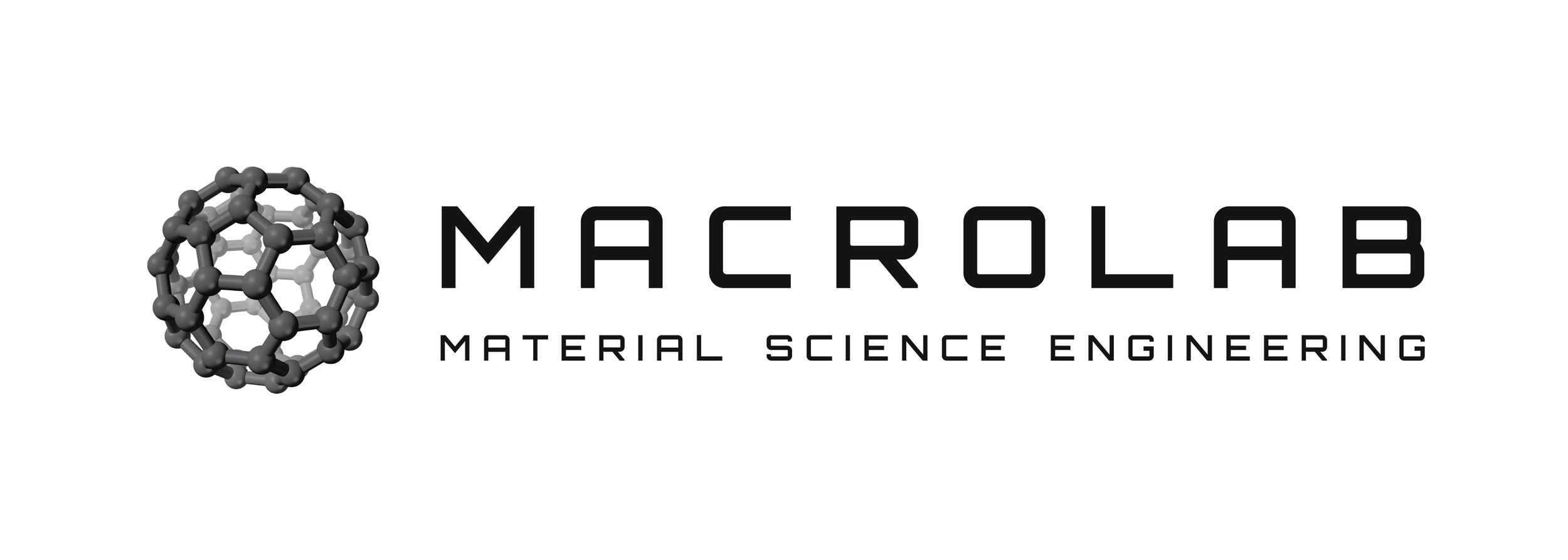 Logo of Macrolab Material Science Engineering featuring a gray molecular sphere model and black text.