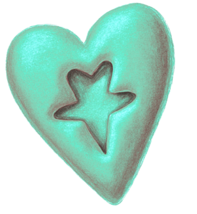 A green heart-shaped cookie cutter with a star-shaped cutout in the center.