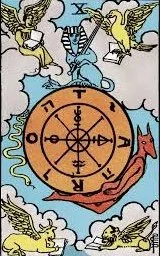 Mythical creatures and a central compass surrounded by clouds.