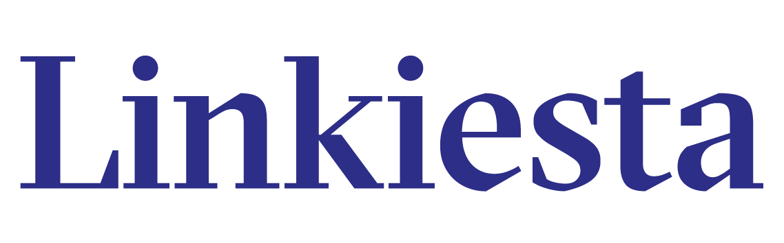 Logo di LinkedIn scritto in blu su sfondo bianco.