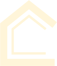 A minimalist black and beige geometric house icon design.