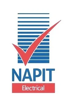 Logo of NAPIT Electrical organization featuring a red checkmark over a stack of blue lines with the text 'NAPIT Electrical' beneath.
