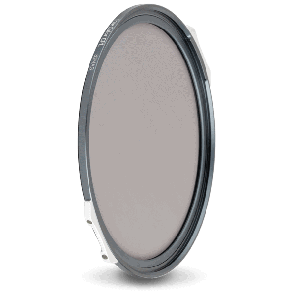 Camera lens filter with metallic rim and transparent glass surface