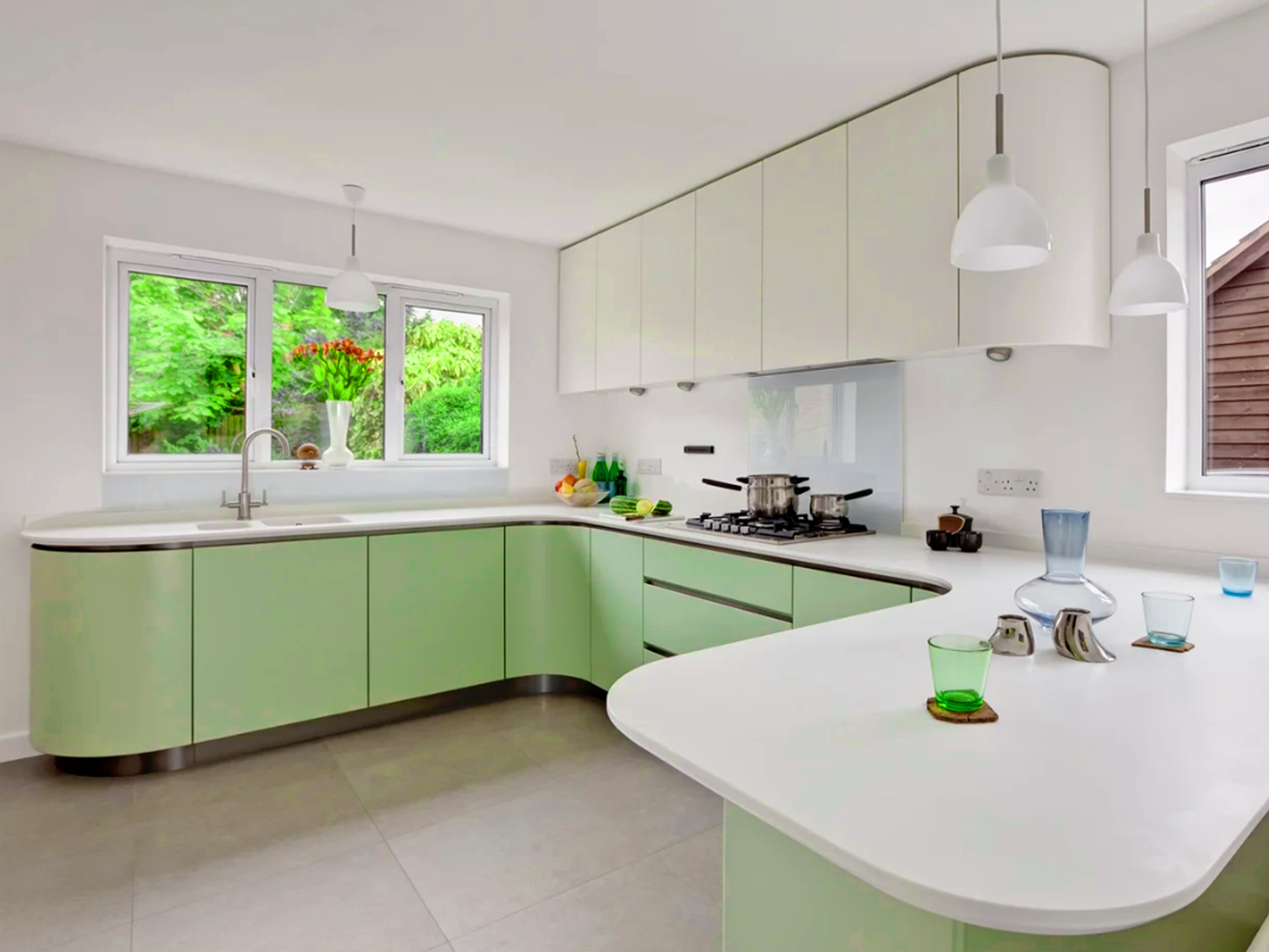 European-style laminate kitchen countertops.