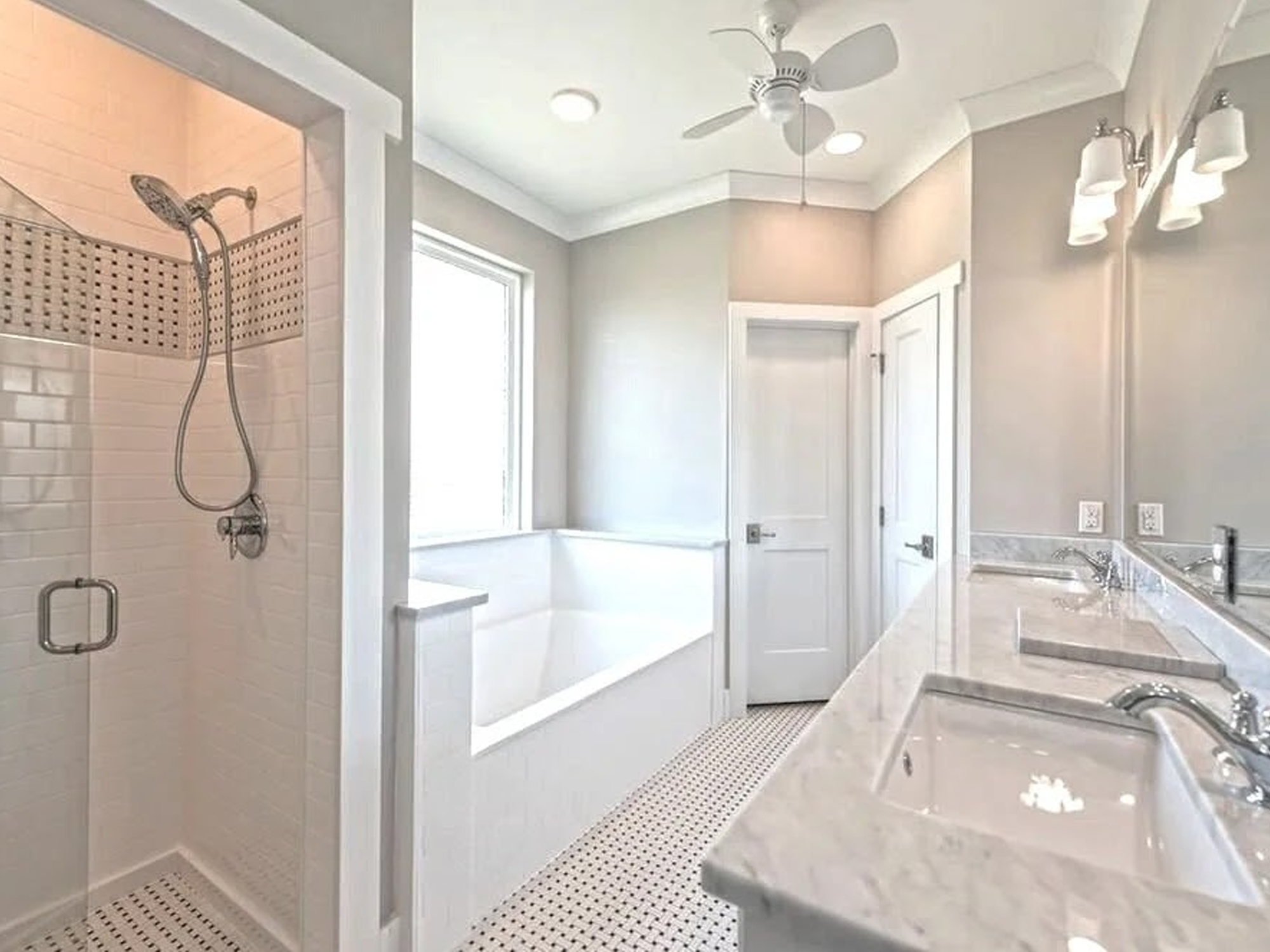 Cultured marble tub and shower in Central Texas.