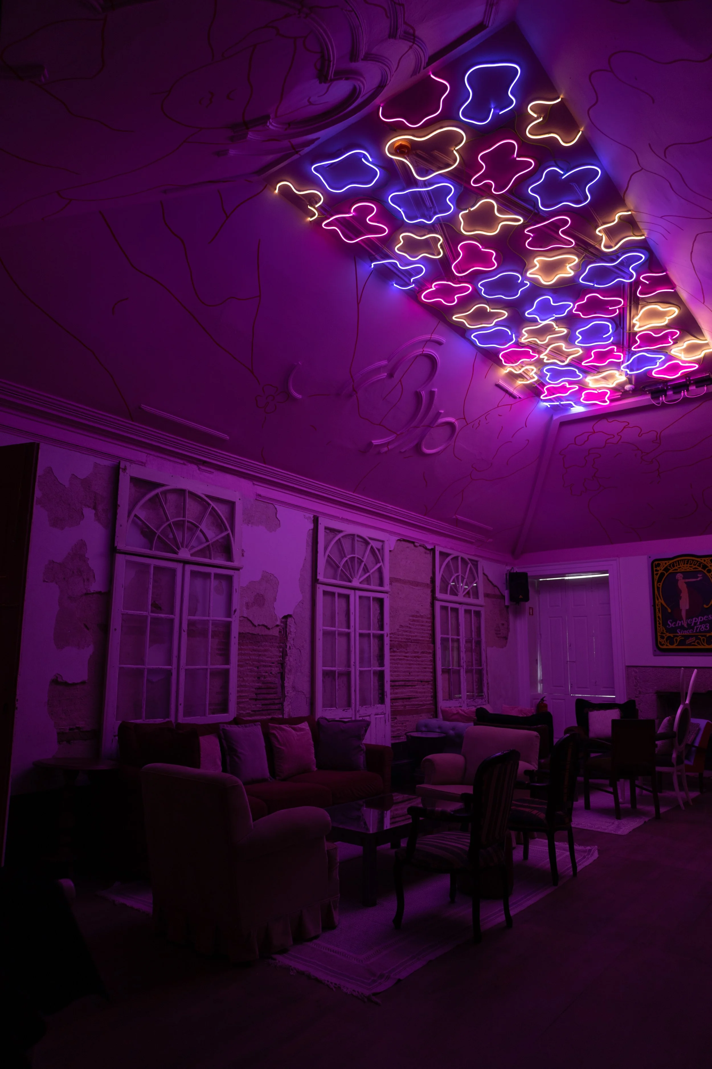 Primavera . 2023 . 9.90 x 5 m . neon led, acrylic paint on plaster ceilling