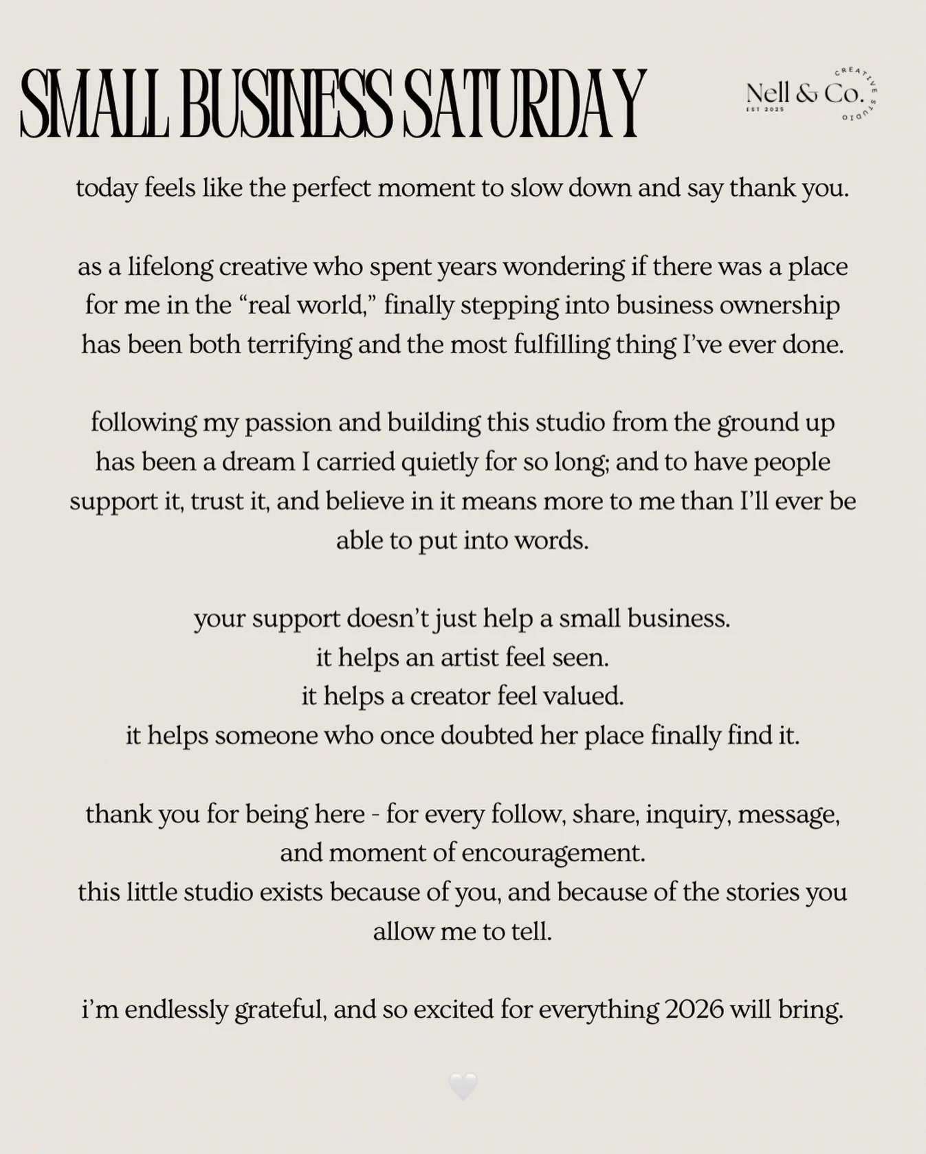 thank you for supporting this little studio with big dreams 🤍

XO, nadia nell 

#smallbusinesssaturday #creativestudio #socialmediamarketing #btscontent