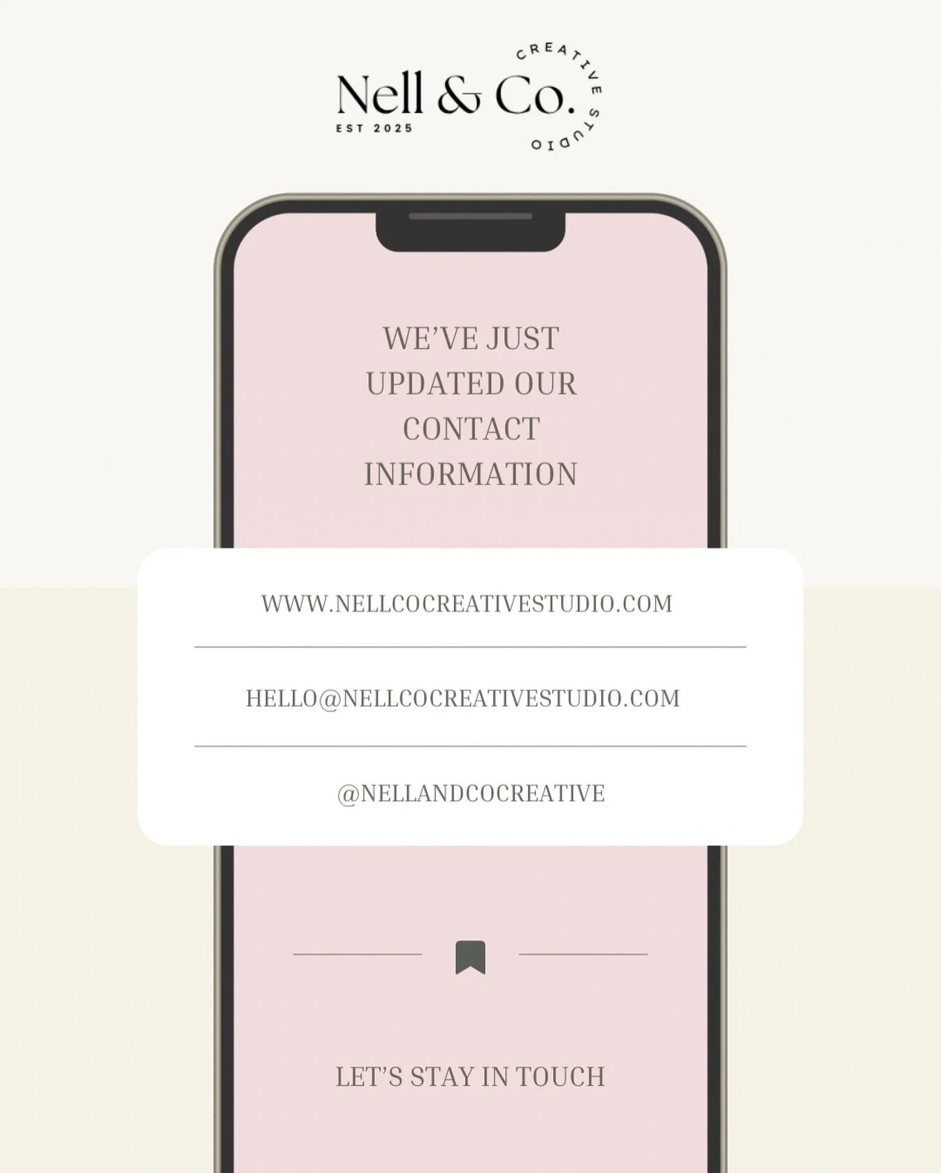 A little update ✨
New website. New inbox. Same vision.

📍 nellcocreativestudio.com
📩 hello@nellcocreativestudio.com

Let&rsquo;s stay in touch.

#NellAndCo #CreativeStudio #BrandUpdates #WomenOwnedBusiness #NJCreatives