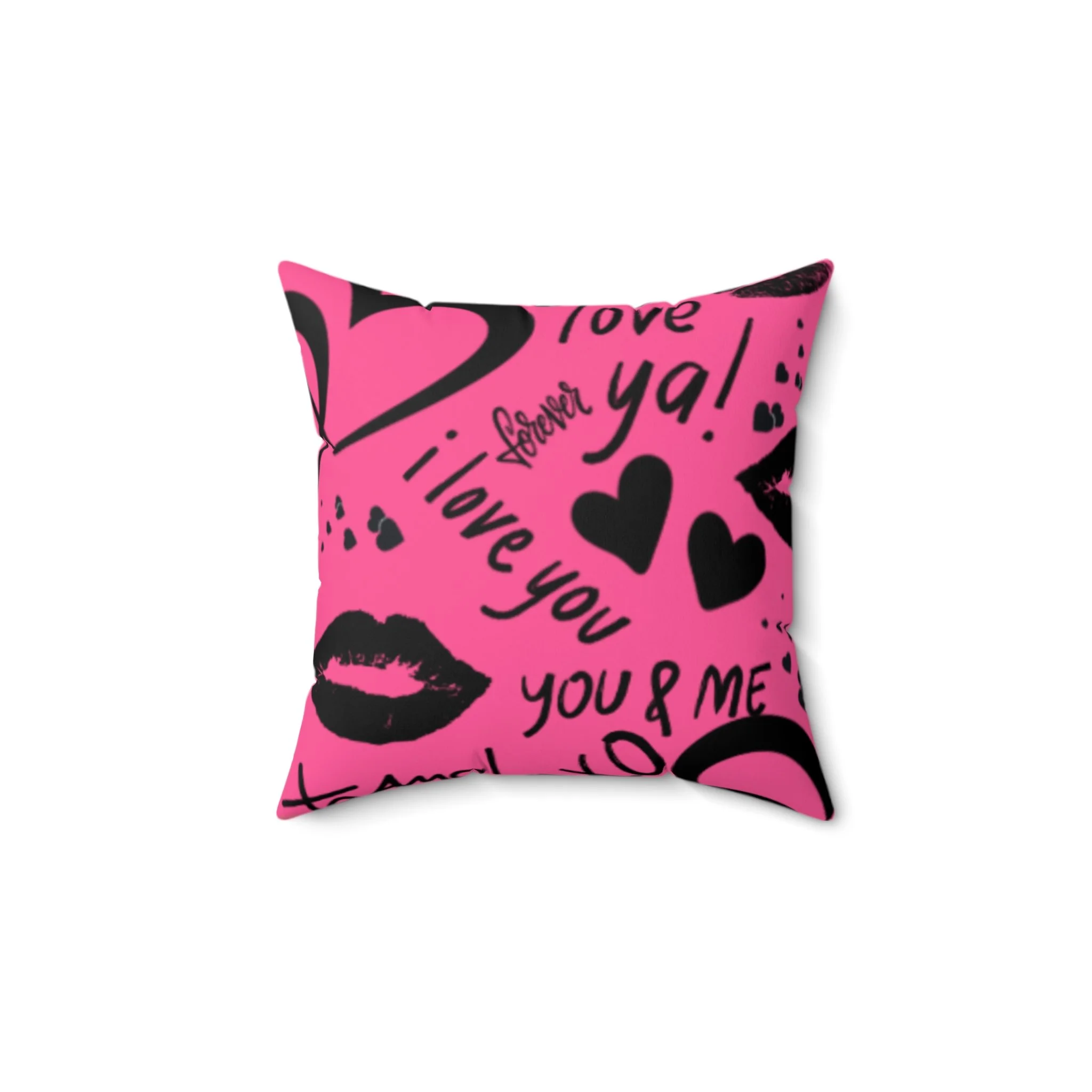 Valentine Hot Pink Pillow — 'I Love You' Heart & Kiss Decorative Throw Pillow