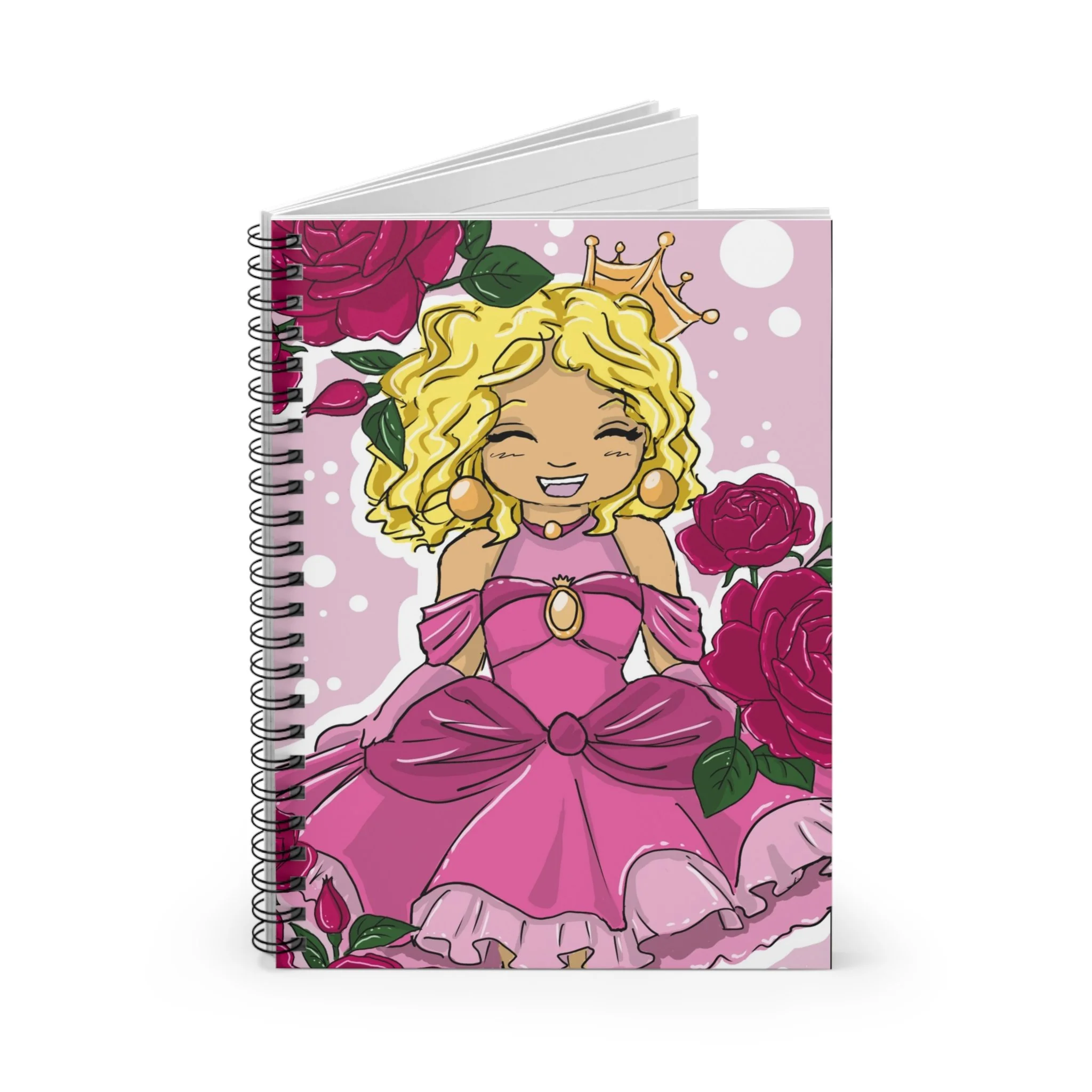 Princess Girl Spiral Notebook — Pink Rose Cute Princess Journal for Kids