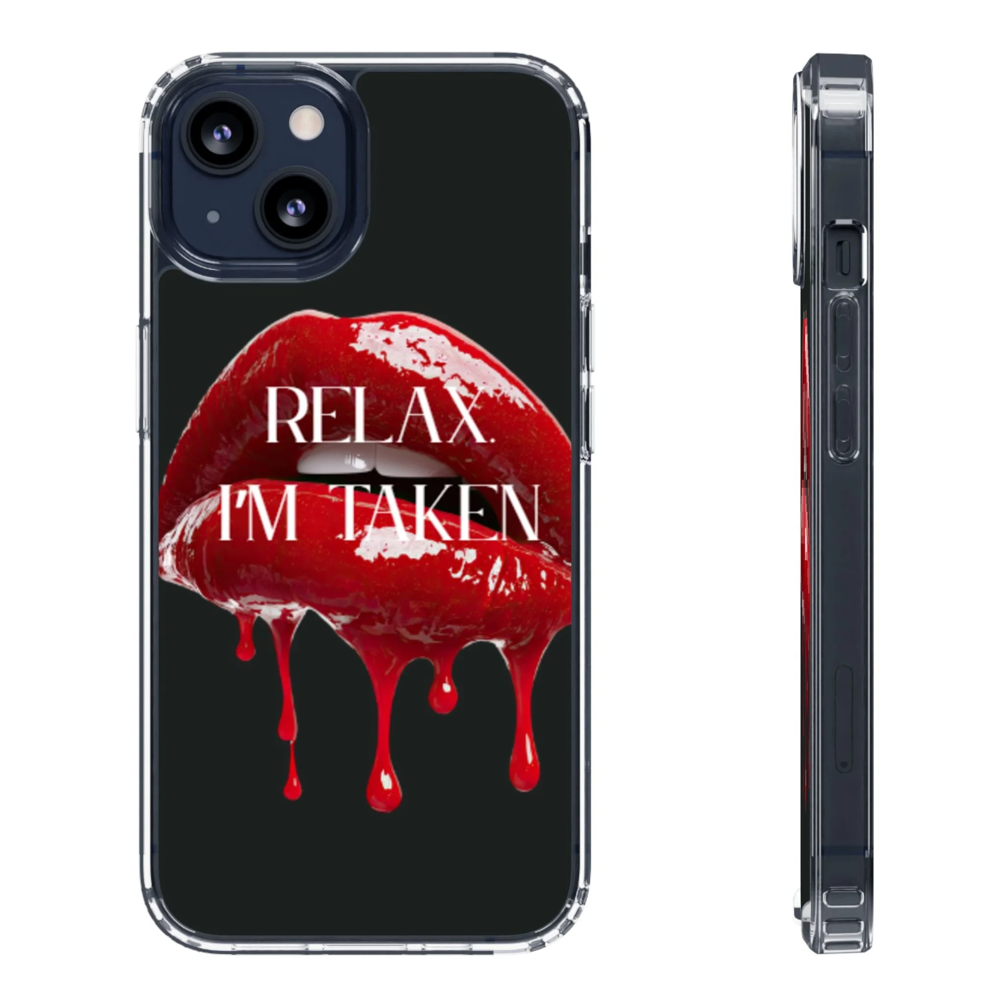 Clear Phone Case — Black Dripping Red Lips Design with 