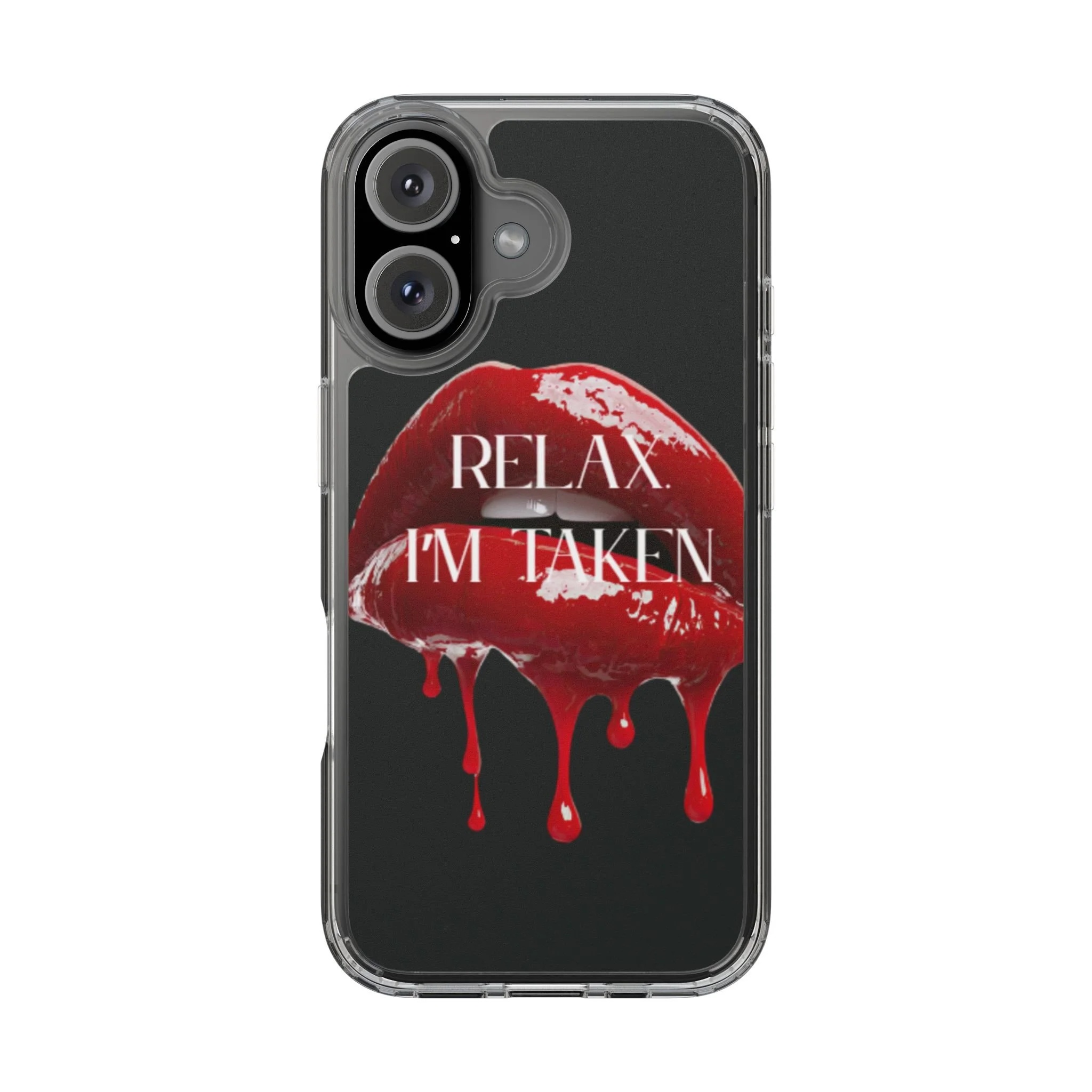 Clear Phone Case — Black Dripping Red Lips Design with 