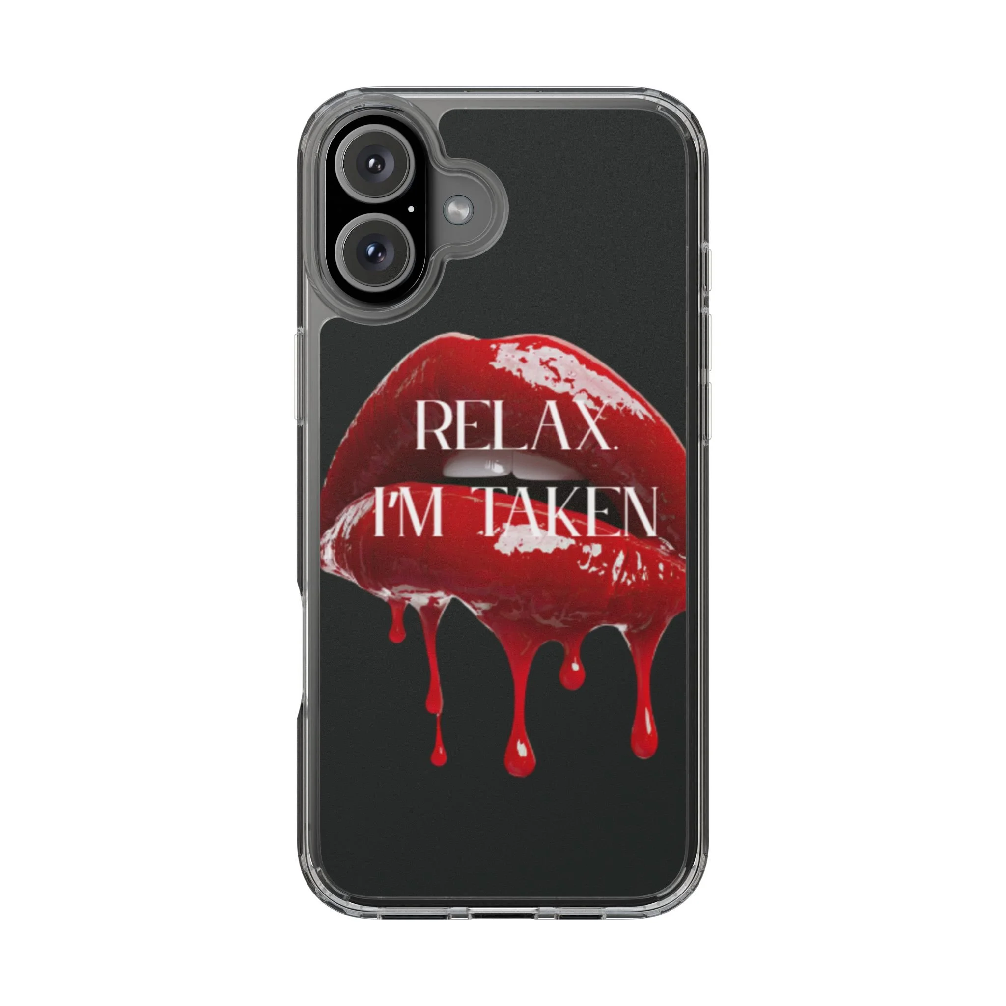Clear Phone Case — Black Dripping Red Lips Design with 