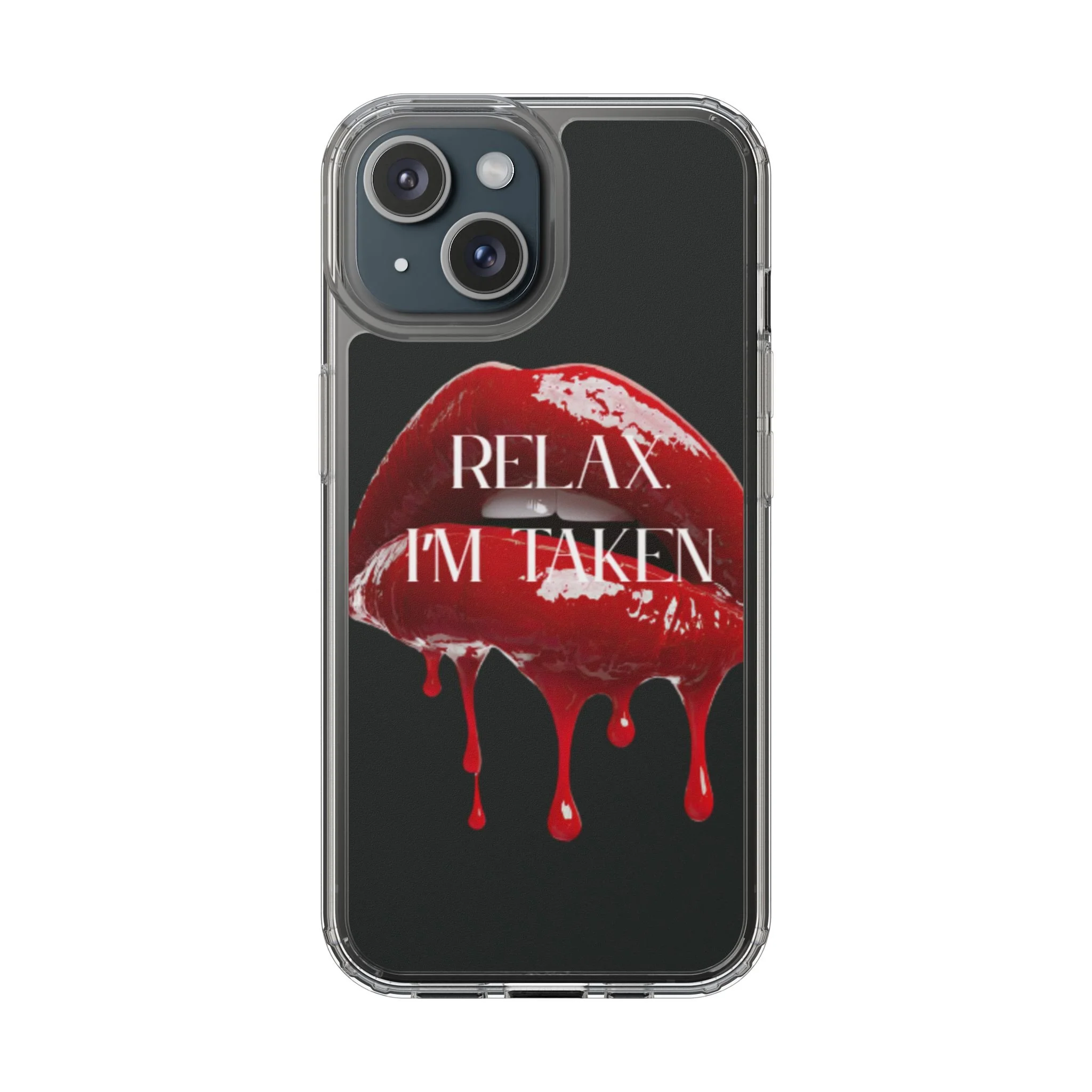 Clear Phone Case — Black Dripping Red Lips Design with 