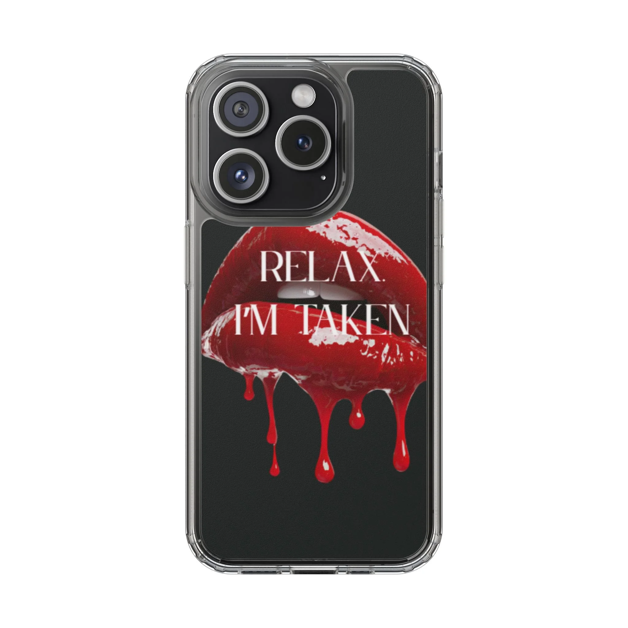 Clear Phone Case — Black Dripping Red Lips Design with 