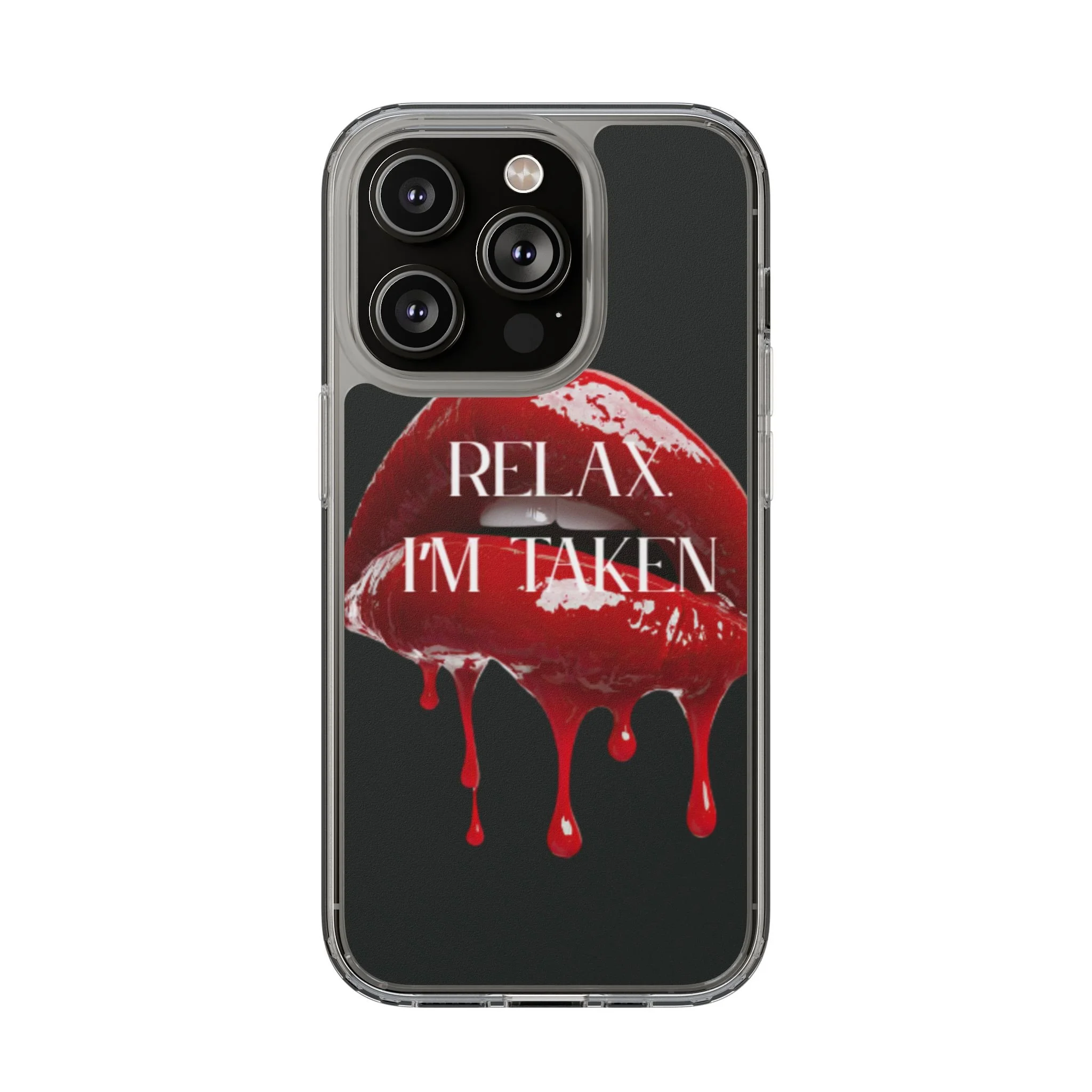 Clear Phone Case — Black Dripping Red Lips Design with 