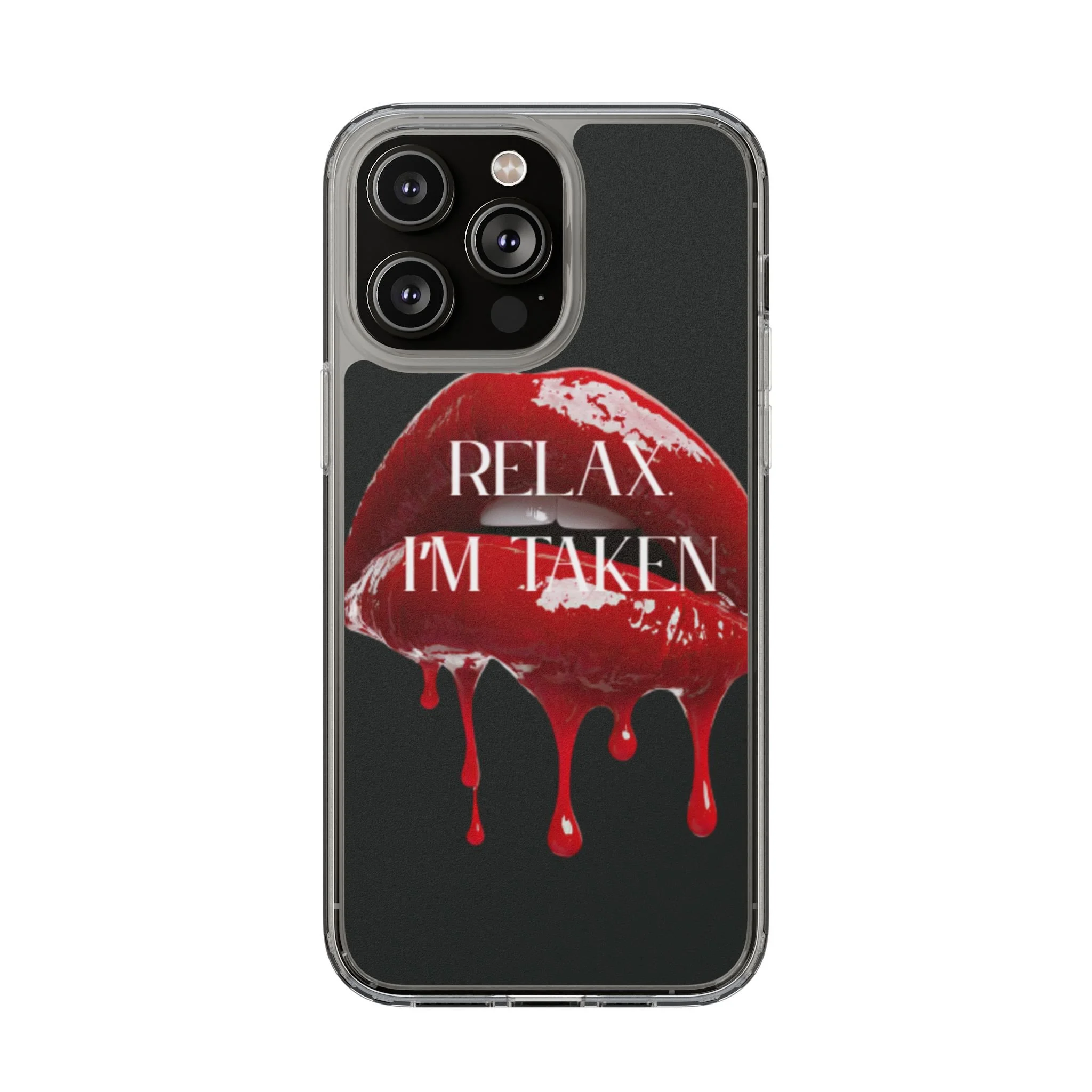 Clear Phone Case — Black Dripping Red Lips Design with 