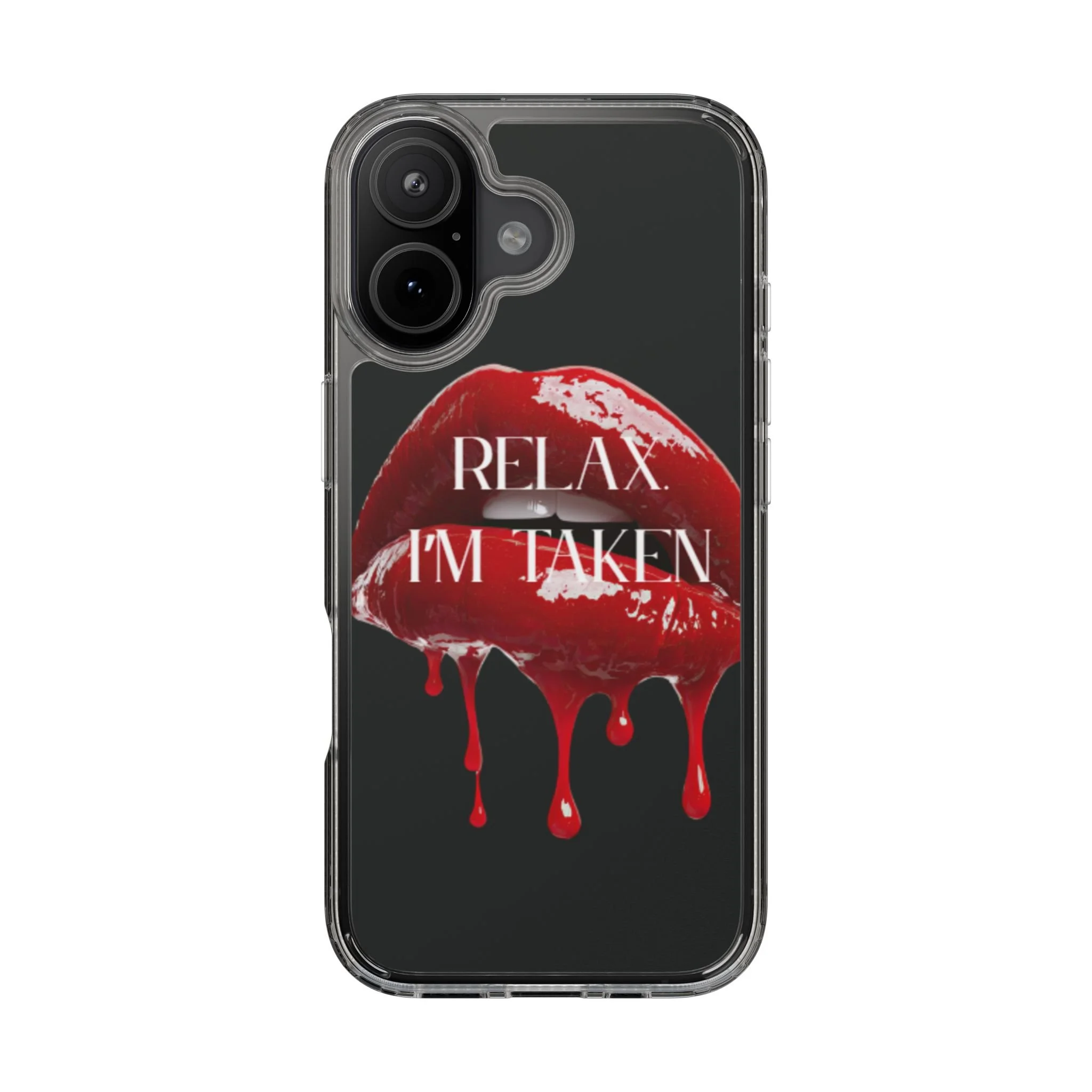 Clear Phone Case — Black Dripping Red Lips Design with 