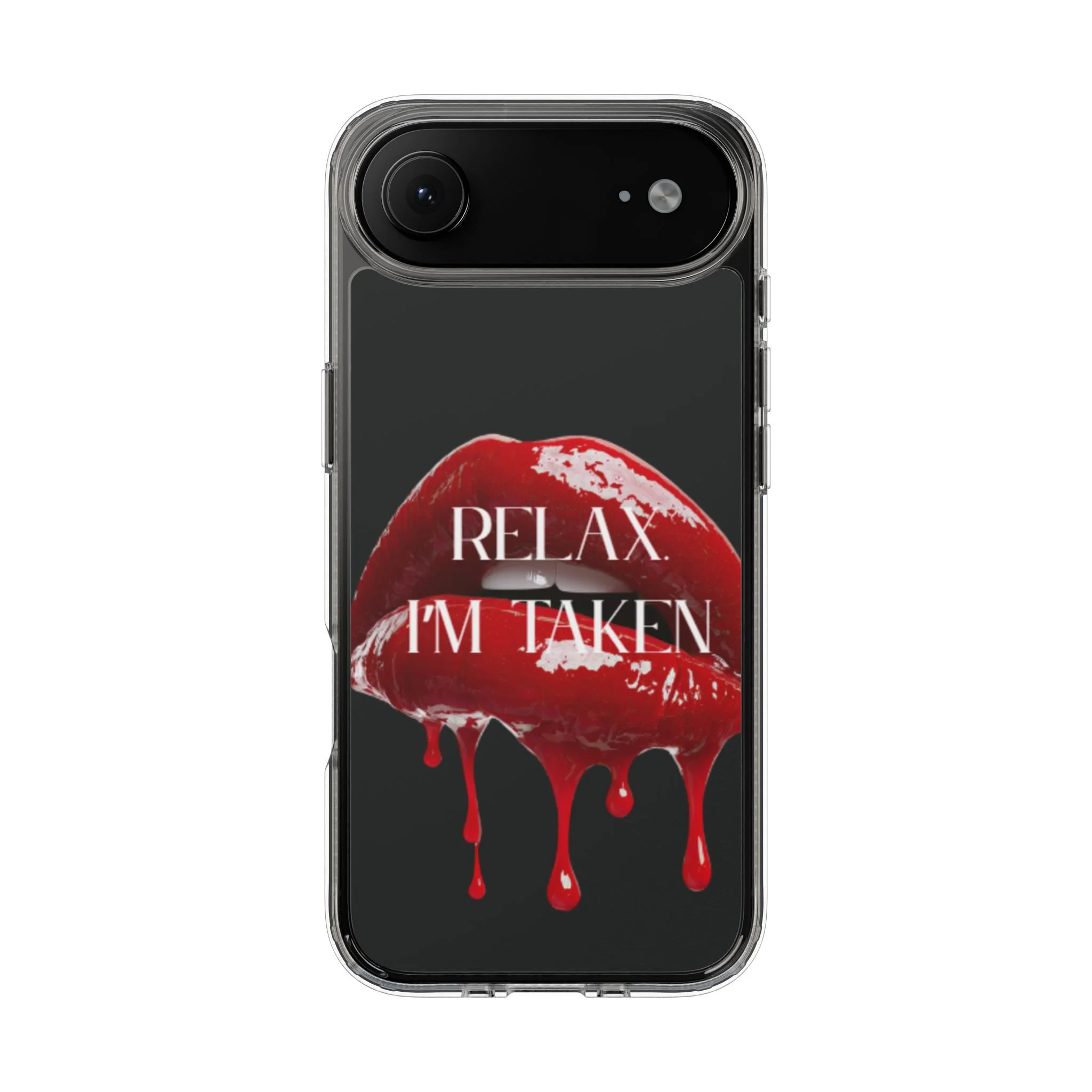 Clear Phone Case — Black Dripping Red Lips Design with 