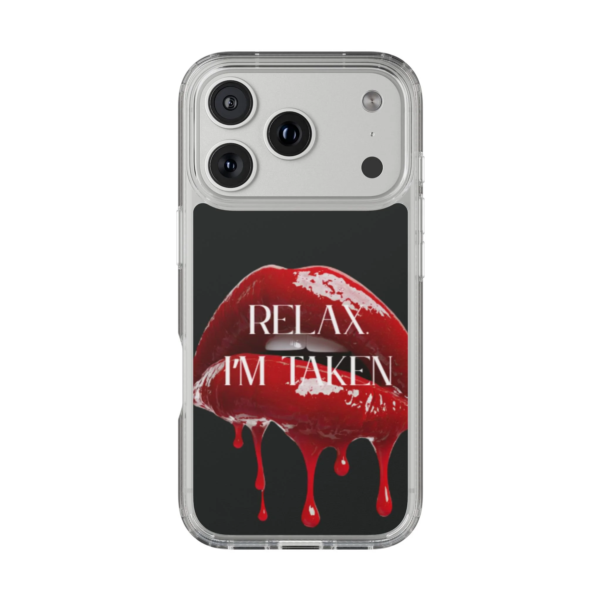 Clear Phone Case — Black Dripping Red Lips Design with 