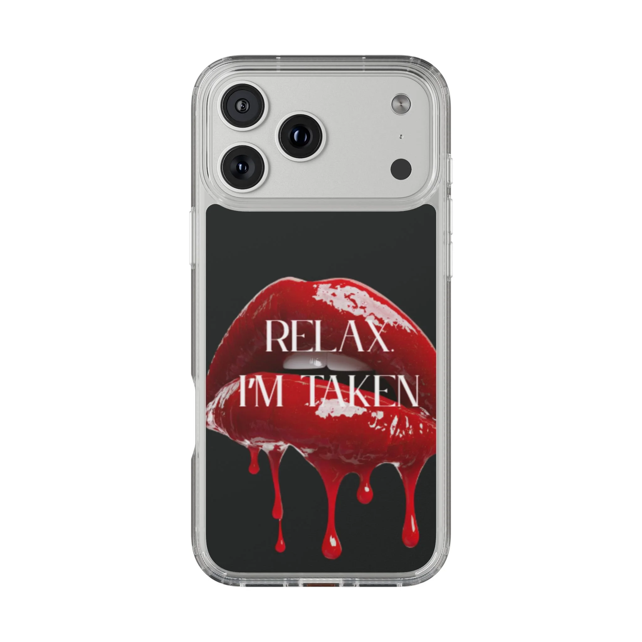 Clear Phone Case — Black Dripping Red Lips Design with 
