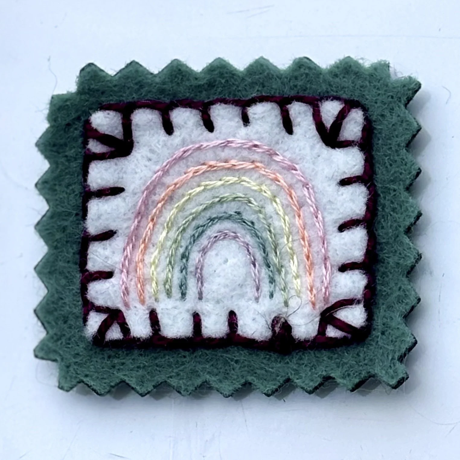 Felt Magnet - Pastel Rainbow with Dark Green Border