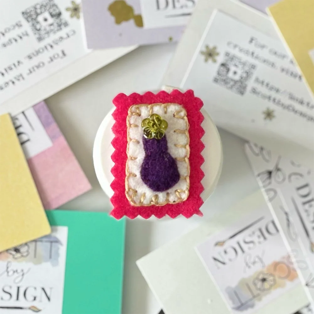 Eggplant Felt Magnet with Pink Boarder