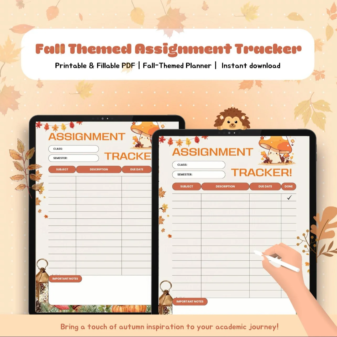 Fall-Themed Assignment Tracker | Printable PDF | Autumn Academic Planner | Instant Download