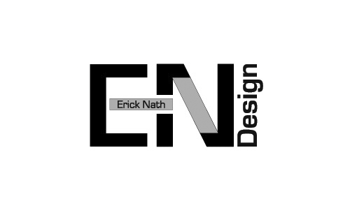 Logotipo con las letras 'C.N' grandes, la palabra 'Design' en vertical y un recuadro con el texto 'Erick Náth'.